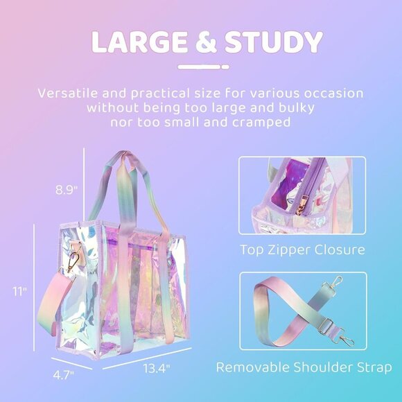 Vibrant Iridescent Tote Bag for Women - Secure Zipper, Large Capacity 11x13.4 - Picture 2 of 6